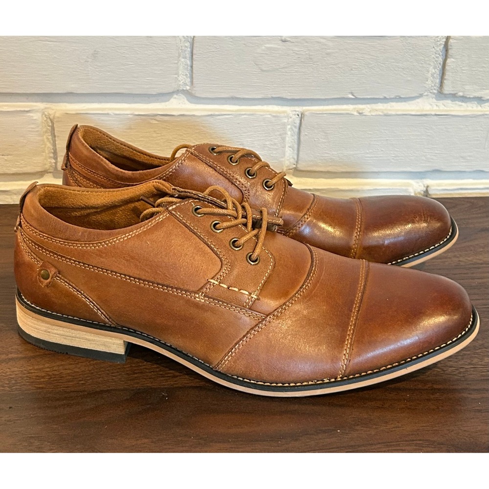 NEW Kunsto Mens Brown Leather Cap Toe Oxford Dress Shoes Lace Up Size 8.5 Preppy